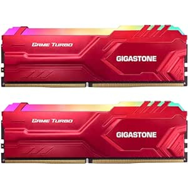 [RGB DDR4 RAM] GIGASTONE RGB Game Turbo (sarkana) galddatora operatīvā atmiņa 16 GB (2 x 8 GB) DDR4 RAM 16 GB DDR4-3200 MHz PC4-25600 CL16 1,35 V 288 pinu/pin nebuferēta datora atmiņa, kas nav EPC tikai galddatora RAM