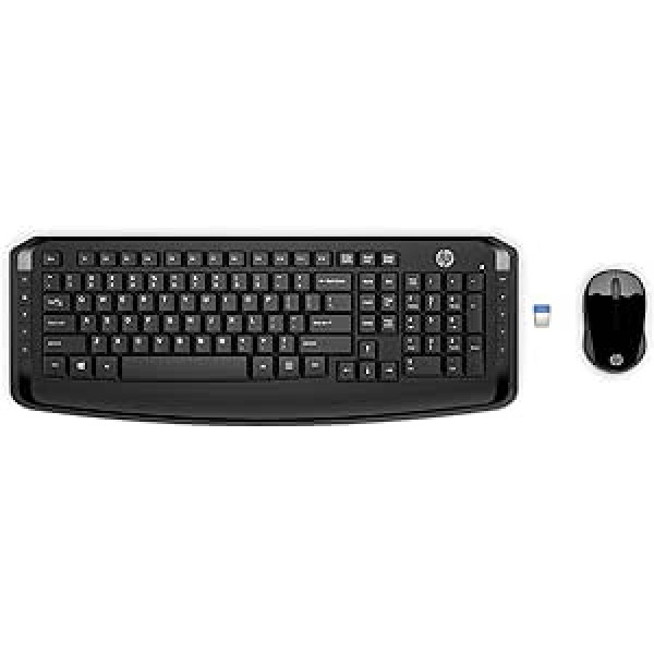 HP 300 Bundle (3ML04AA) kabellose Tastatur und Maus (QWERTZ, 1600 dpi, USB Dongle, 3 Tasten, Scrollrad) schwarz