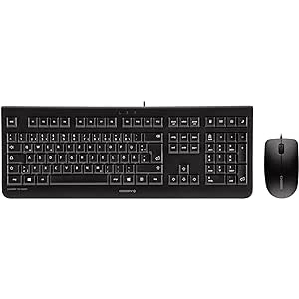 CHERRY DC 2000, Kabelgebundenes Tastatur-Maus-Set, Spanisches Layout (QWERTY), Plug & Play über je 1 USB-Anschluss, Flaches Design, Symmetrische Maus, Schwarz