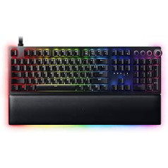 Razer Huntsman V2 Analogue — Premium spēļu tastatūra ar analogajiem optiskajiem slēdžiem (ergonomisks plaukstas balsts, digitālā rotācijas vadība, 4 multivides taustiņi, RGB hroma) Apvienotās Karalistes izkārtojums | Melns