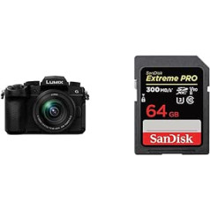 lumix DC-G91MEG-K sistēmas kamera ar 12–60 mm MFT objektīvu, 20 MP, Dual IS, hibrīda kontrasta AF, 4K fotokamera, Black & SanDisk Extreme PRO 64GB SDXC atmiņas kartes līdz 300 MB/s