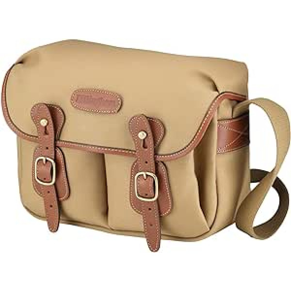 Billingham Hadley Small Canvas-Kameratasche, Khaki ar beigefarbenen Lederrändern