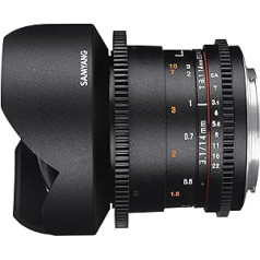 Samyang 14 mm T3.1 Video DSLR II priekš MFT — pilna formāta un APS-C video objektīvs MFT stiprinājumam, manuālā fokusa 0,8 zobrata zobrats, 14 mm platleņķa objektīvs MFT stiprinājumam, melns