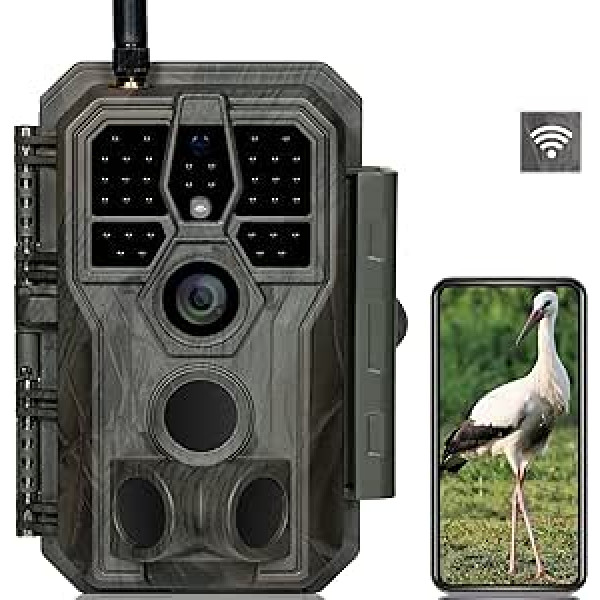 GardePro E8 Wildlife Camera WLAN ar lietotni 32MP H.264 1296P video, 27M infrasarkanais nakts redzamības kustības sensors Wildlife Camera WiFi mobilā tālruņa pārraide 0,1 s ātrs trigeris IP66