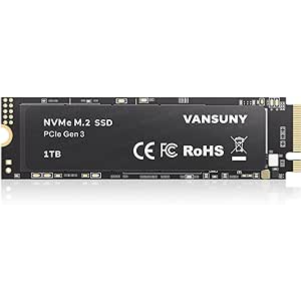 Vansuny SSD 1TB M.2 SSD NVMe vidinis SSD 1tb M.2 2280 Gen3x4 TLC skaitymo greitis 2700 M/S, skirtas žaidimų kompiuteriui atnaujinti