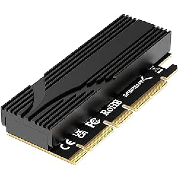 SABRENT M.2 NVMe SSD į PCIe x16 be įrankių priedo kortelė (AIC) su aliuminio radiatoriumi, M.2 PCIe adapteris, skirtas Gen5 SSD PCIe 5.0, atgalinis suderinamas su ankstesnėmis PCIe kartomis (EC-TFPE)