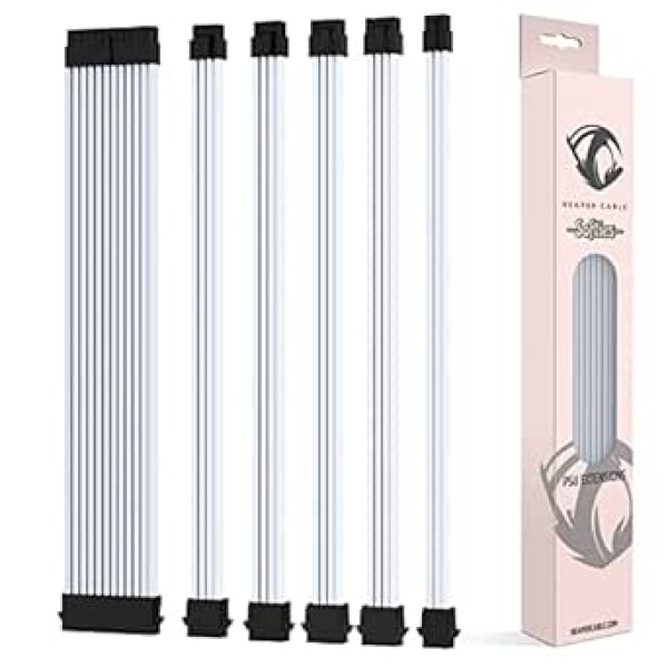 Reaper Cable Softies - Soft & Supple Sleeved PSU Extension Set - Power Supply Extensions - 1x 24 Pin / 2x 4+4 Pin / 2x 6+2 Pin / 1x 6-Pin - 30 cm (White)