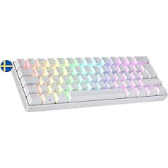 Ranked S60 Supernova Mechanical 60 procentu tastatūra, Hotswap spēļu tastatūra, 62 programmējami taustiņi ar RGB apgaismojumu, PC/Mac Gamer, zviedru izkārtojums (balts, Gateron optiski brūns)