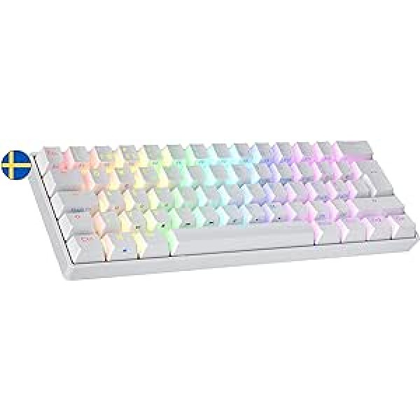 Reitinguota S60 Supernova Mechaninė 60 procentų klaviatūra, Hotswap žaidimų klaviatūra, 62 programuojami klavišai su RGB apšvietimu, PC / Mac Gamer, švediškas išdėstymas (balta, Gateron optinė ruda)