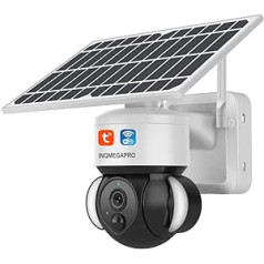 INQMEGAPRO TUYA/Smart Life Floodlight Camera Outdoor WLAN Surveillance Camera with Solar Panel and Battery, 1080P Outdoor Surveillance Camera with PIR Motion Sensor, Night Vision in Colour, 2-Way