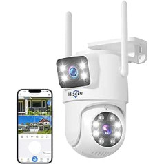 Hiseeu Dual Lens: 3MP āra WiFi novērošanas kamera, 2,4G/5G divskatu PTZ WiFi kamera ārpus telpām, 360° grozāma personas noteikšana ar automātisku izsekošanu, krāsu nakts redzamība, IP66