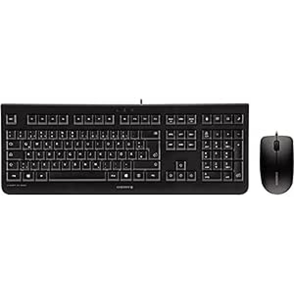 CHERRY DC 2000, Kabelgebundenes Tastatur-Maus-Set, EU-Layout (QWERTY), Plug & Play uber je 1 USB-Anschluss, Flaches Design, Symmetrische Maus, Schwarz