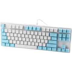 K100 vadu 87 taustiņu datora tastatūra, mehāniskā spēļu biroja tastatūra ar jauktām gaismas pogām, ergonomisks pretestības efekts, mehānisks zils slēdzis galddatoru klēpjdatoriem (balti zils)