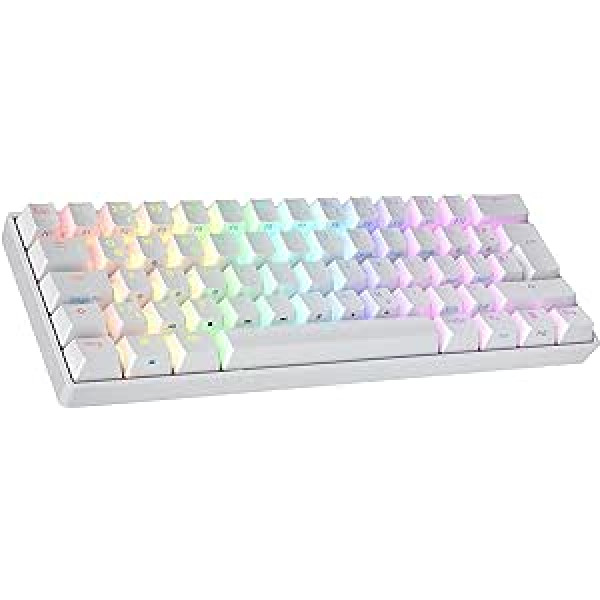 Ranked N60 Nova Mechanical 60 procentu tastatūra, Hotswap spēļu tastatūra, 62 programmējami taustiņi ar RGB apgaismojumu, PC/Mac Gamer, ISO DE QWERTZ (balta, Gateron Pro sarkana)