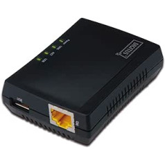 DIGITUS Fast Ethernet USB network server, multifunctional for NAS, USB hub, printer, DVD drive, 1 port, USB 2.0, 10/100 Mbit / s network, RJ45, black (the packaging may differ from the picture)