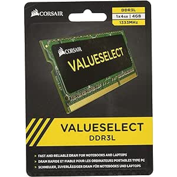 Corsair Value Select SODIMM 4GB (1x4GB) DDR3L 1333MHz C9 Speicher for klēpjdatoriem/piezīmjdatoriem — Schwarz