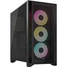 Corsair iCUE 4000D RGB gaisa plūsmas vidējā torņa korpuss, 3 × AF120 RGB Elite ventilatori - iCUE Lighting Node PRO apgaismojuma vadība - Augstas gaisa plūsmas konstrukcija - melns