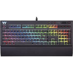 Thermaltake Tt Premium X1 RGB viedtālruņa darbība, sprachgesteuerte AI 16,8 Millionen Farben un 12 Lichteffekten, Cherry MX Blue Switches Mechanische Gaming-Tastatur KB‐TPX‐BLBRUS‐01, Schwarz