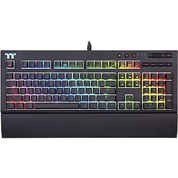 „Thermaltake Tt Premium X1 RGB“ išmaniųjų telefonų aktyvumas, AI 16,8 mln. Farben ir 12 Lichteffekten, Cherry MX Blue Switches Mechanische Gaming-Tastatur KB‐TPX‐BLBRUS‐01, Schwarz