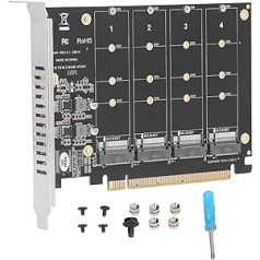 Yunseity M.2 PCIE adapteris, 4 portu M.2 NVME SSD uz PCIE X16 adaptera paplašināšanas karte, atbalsta M.2 NVME SSD, M.2 PCIE, ar atsevišķu LED displeju (PH44)