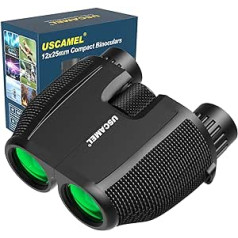 Upgrade Compact Binoculars for Adults, 12 x 25 Lightweight High Performance Binoculars, Bright and Clear Viewing Area for Bird Watching, Sightseeing, Travel