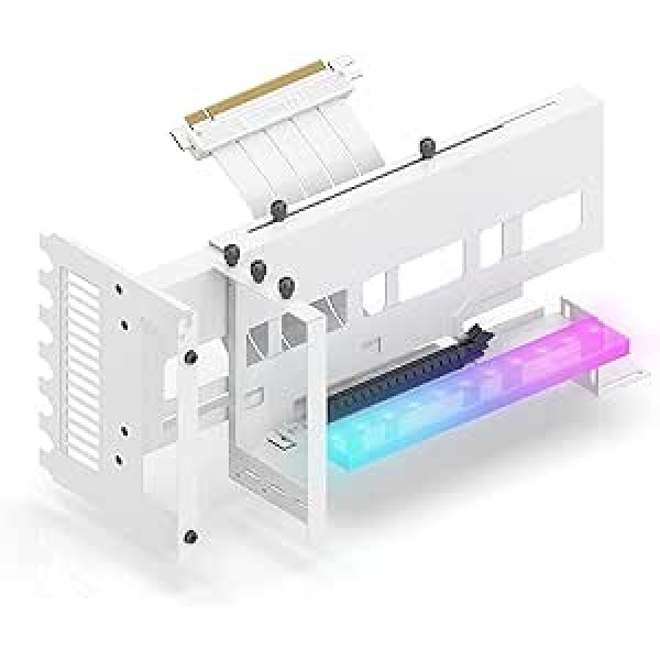 EZDIY-FAB Vertical PCIe 4.0 GPU Holder Graphics Card Holder with 5 V 3 Pin ARGB LED Module, Video Card Support Kit with PCIe 4.0 X16 Gen4 17 cm / 6.69 in White Riser Cable 90 Degree Right Angle White