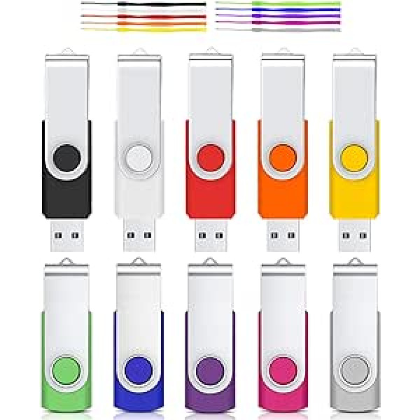 USB Stick 1 GB Pack of 10, Cardfuss USB Sticks Pack of 10 Memory Stick 1 GB USB 2.0, USB Memory Stick Memory Stick Data Storage with Lanyard and LED Light (Multi-Colour)