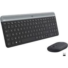 Logitech MK470 Slim Combo bezvadu tastatūras un peles komplekts, 2,4 GHz savienojums, izmantojot nano USB uztvērēju, 10 m diapazons, 18 mēnešu akumulatora darbības laiks, dators/klēpjdators, franču AZERTY izkārtojums - melns/grafīts