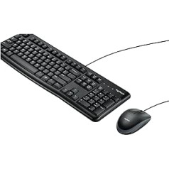 „Logitech MK120“ laidinės klaviatūros pelės rinkinys, optinė pelė, USB prievadas, kompiuteris / nešiojamas kompiuteris, portugališkas QWERTY išdėstymas – juoda