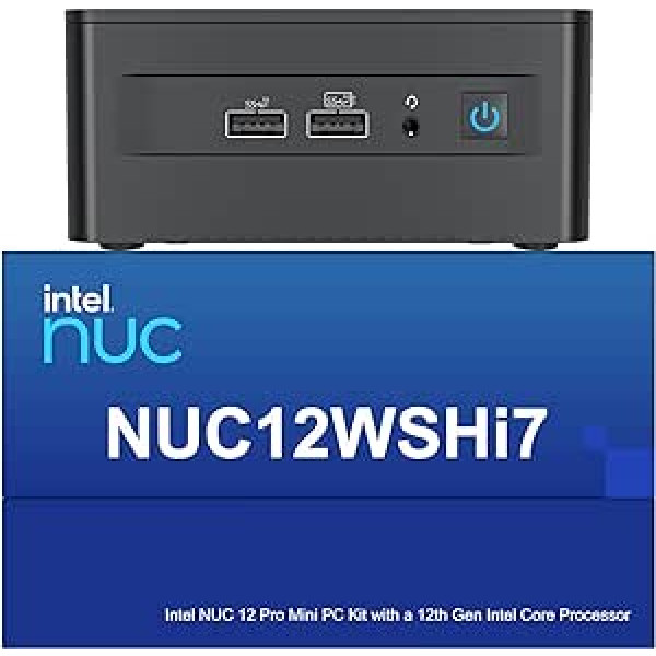 Intel NUC 12 Pro Wall Street Canyon Mini dators, 32 GB RAM, 1 TB SSD, Win 11 Pro, Core i7-1260P, atbalsta 8K vai 4K@120Hz, četrkāršs displejs, WiFi 6E (2,4/5/6 GHz), BT5.3, Gigabitu Ethernet (NUC12WSHi7)