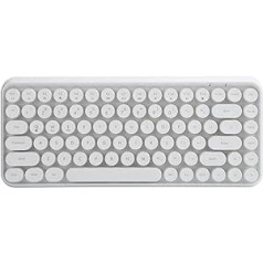 Bezvadu Bluetooth retro rakstāmmašīna, elastīga 84 taustiņu dizaina tastatūra, pārnēsājama vintage bezvadu krāsaina datora tastatūra ar šokolādes taustiņu personālajam datoram, klēpjdators (balts)