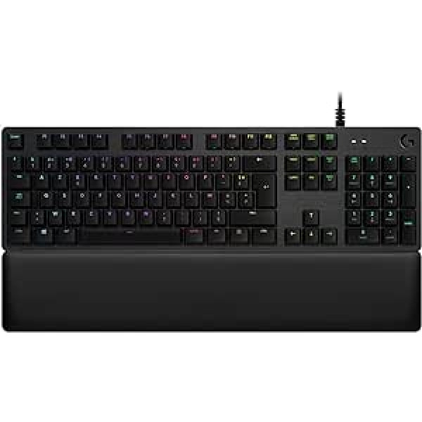 Logitech G513 mehāniskā spēļu tastatūra, GX-Brown Tactile slēdži, RGB apgaismojums, USB caurlaides cilpas plaukstas balsts ar atmiņas putām, alumīnija korpuss, franču AZERTY izkārtojums, melns