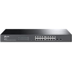 TP-Link TL-SG2218 16 prievadų Gigabit valdomas tinklo LAN jungiklis su 2 SFP lizdais (19 colių stovo montavimas, centrinis debesų valdymas, Omada SDN, IPv6, QoS, IGMP, LAN) Juodas, verslo tinklas