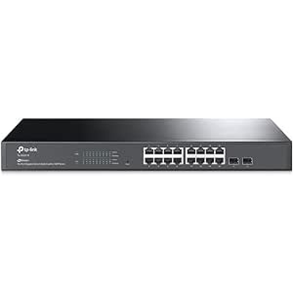 TP-Link TL-SG2218 16 prievadų Gigabit valdomas tinklo LAN jungiklis su 2 SFP lizdais (19 colių stovo montavimas, centrinis debesų valdymas, Omada SDN, IPv6, QoS, IGMP, LAN) Juodas, verslo tinklas