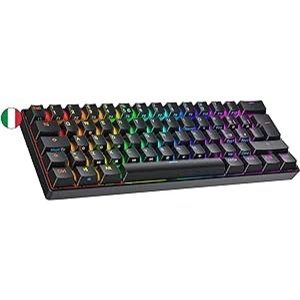 Ranked S60 Supernova mehāniskā 60 procentu tastatūra, karstās maiņas spēļu tastatūra, 62 taustiņi ar RGB apgaismojumu, PC/Mac Gamer, itāļu izkārtojums (melns, Gateron optiski brūns)