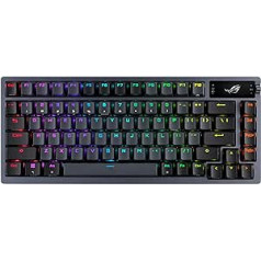 ASUS ROG Azoth pielāgojama bezvadu spēļu tastatūra 75 taustiņi OLED displejs ROG NX slēdzis Maināmi ROG NX slēdži Tastatūras stabilizatori PBT taustiņu vāciņi RGB apgaismojums itāļu