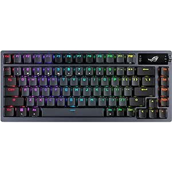 ASUS ROG Azoth pritaikoma belaidė žaidimų klaviatūra 75 klavišai OLED ekranas ROG NX jungiklis Keičiamas ROG NX jungiklis Klaviatūros stabilizatoriai PBT Klaviatūros dangteliai RGB apšvietimas italų kalba