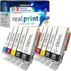 realprint XXL printeru kasetnes ar 10 mikroshēmu komplektu, kas atbilst Canon PGI-580 CLI-581, piemērotas Canon Pixma TS705 (a) TS6350 (a) TS9550 printeriem