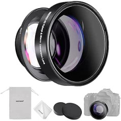 JAUNĀKS 52 mm 0,43 x HD 2 vienā platleņķa un makro objektīvs, īpaši plata leņķa objektīvs ar 18 mm fokusa attālumu, saderīgs ar Canon T7 M50 90D M6 MarkII Nikon D780 D850 Z50 Z fc Fujifilm X-T4 LS X-T30,