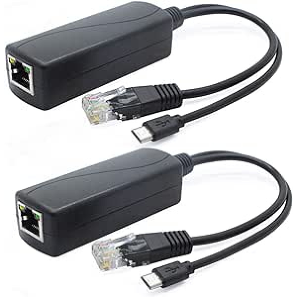 ANVISION AV-PS05-1 5 V PoE skirstytuvas, 48 V–5 V 2,4 A adapteris su mikro USB kištuku, suderinamas su IEEE 802.3af, skirtas IP kamerai, planšetiniams kompiuteriams, „Dropcam“ arba „Raspberry Pi“ ir kt., 2 vnt.