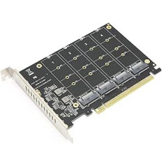 M.2 NVMe SSD uz PCIE X16 adaptera karte, 4 portu M atslēga M.2 SSD paplašināšanas karte, 32 Gb/s PCIE 3.0/4.0 uz NVME adapteris, PCI-E HF ātruma masīva karte ar LED indikatoriem (4 nodalījumi)