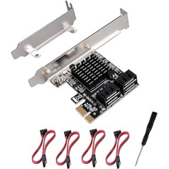 PCIE 1X SATA karte 4 porti, ar 4 SATA kabeļiem un zema profila kronšteinu, PCIE uz SATA 3.0 6 Gbps kontrolieris, PCIE uz SATA paplašināšanas karte, SATA kontrolleris, SATA PCIE karte, Marvell 88SE9215 mikroshēmojums