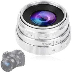 Bewinner kameras objektīvs 35 mm F1.6-16 objektīvs CCTV C stiprinājuma objektīvs ar lielu apertūru NEX M 4/3 FX, manuālas fokusēšanas mikro viena objektīva Aps-c rāmja objektīvs (sudrabs)