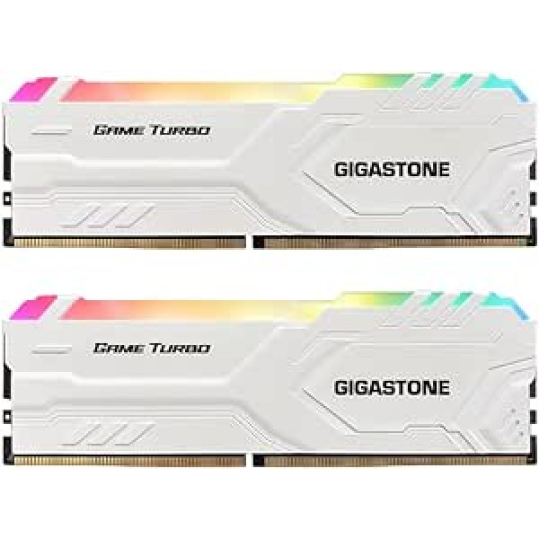 [RGB DDR4 RAM] GIGASTONE RGB Game Turbo (White) Desktop RAM 16GB (2x8GB) DDR4 RAM 16GB DDR4-3200 MHz PC4-25600 CL16 1.35V 288 Pin/Pin Unbuffered Non-ECC Computer Memory RAM (PC Desktop Only)