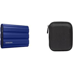 Samsung Portable SSD T7 Shield (MU-PE1T0R/EU), 1TB, USB 3.2 Gen.2, 1050 MB/s lasīšanas, 1000 MB/s rakstīšanas, zils + Amazon Basics cietā diska soma, melna