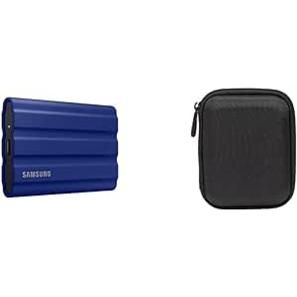 Samsung Portable SSD T7 Shield (MU-PE1T0R/EU), 1TB, USB 3.2 Gen.2, 1050 MB/s lasīšanas, 1000 MB/s rakstīšanas, zils + Amazon Basics cietā diska soma, melna