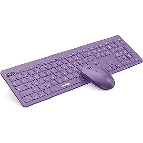 Bezvadu tastatūras peles komplekts, seenda īpaši plāns uzlādējams radio, ergonomiska tastatūra ar silikona putekļu vāciņu personālajam datoram/klēpjdatoram/viedtelevizoram, DE QWERTZ izkārtojums, violeta