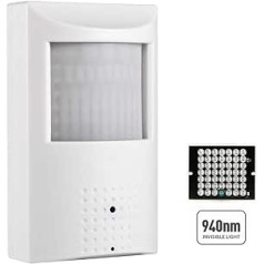 REVODATA PIR Pinhole POE IP kamera, HD 5MP iekštelpu novērošanas kamera P2P 3.7mm objektīvs 940nm neredzams 48 LED IR nakts redzamības CCTV kamera H.265 (IPIR-POE White)