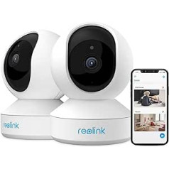 Reolink iekštelpu grozāmā Wi-Fi kamera ar 3 MP HD, 2,4 GHz Wi-Fi drošības kameru iekštelpu mazuļa monitors ar cilvēka/mājdzīvnieka noteikšanu, panorāmu un noliekšanu, divvirzienu audio, nakts redzamību un kustības noteikšanu, E1-2 pakotni