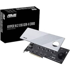 ASUS Hyper M.2 X16 PCIe 4.0 X4 išplėtimo plokštė palaiko 4 NVMe M.2 (2242/2260/2280/22110) iki 256 Gbps, skirtus AMD 3rd Ryzen sTRX40, AM4 lizdui ir Intel VROC NVMe Raid